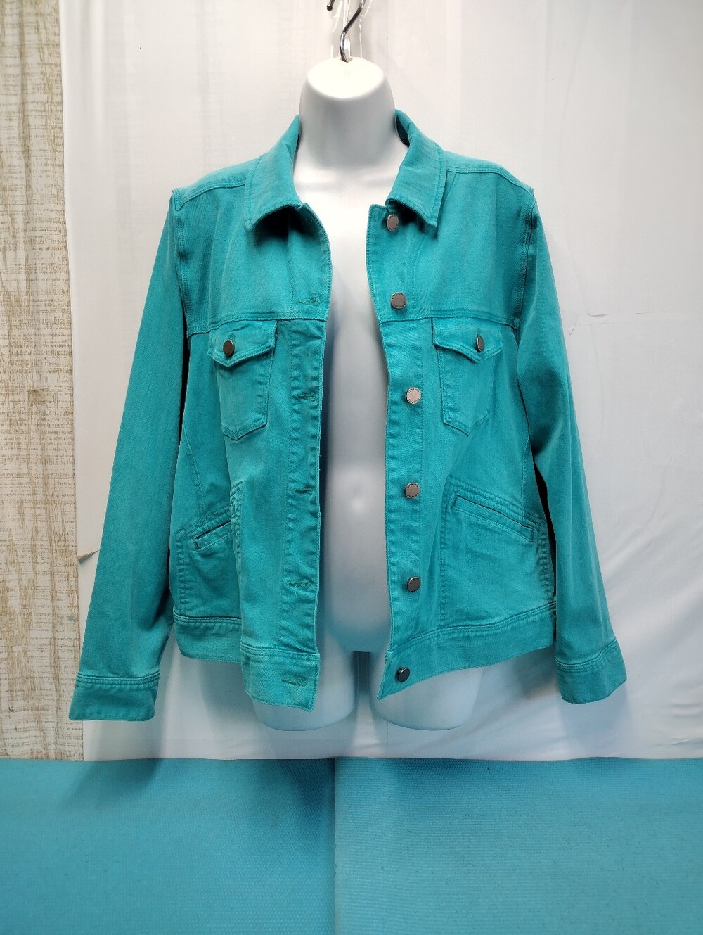 Liverpool Women's Denim Jacket Button Front Teal Turquoise - XL